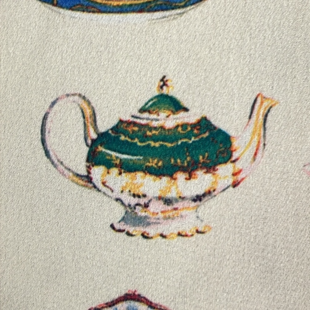 Talbots Bridgerton Print Blouse Size L Long Sleeves Teapots Cups - Picture 7 of 15